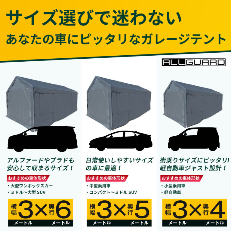 サイズ選びで迷わないあなたの車にぴったりなガレージテント